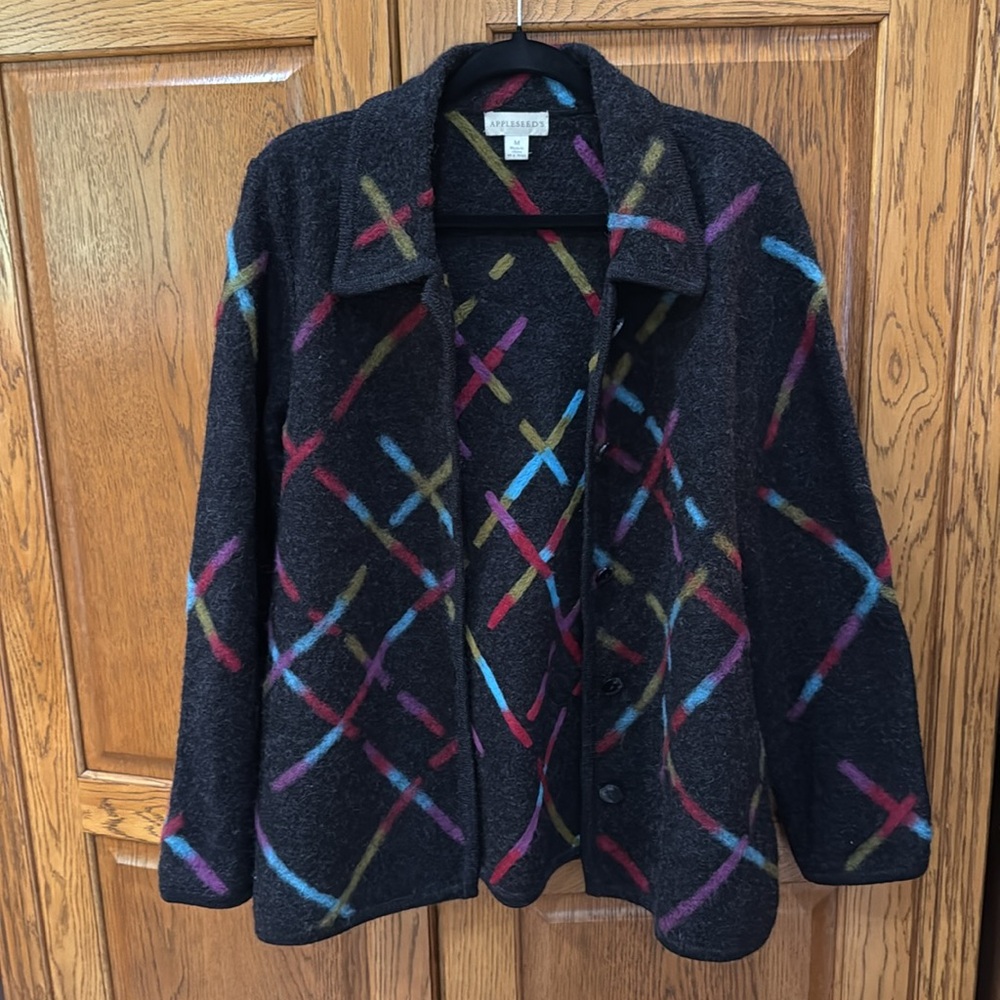 Appleseed's Charcoal Wool sweater jacket with Color Accents